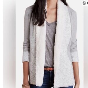 Saturday Sunday Anthropologie FauxFur Collar Cardigan Gray OpenFront Sweater Med